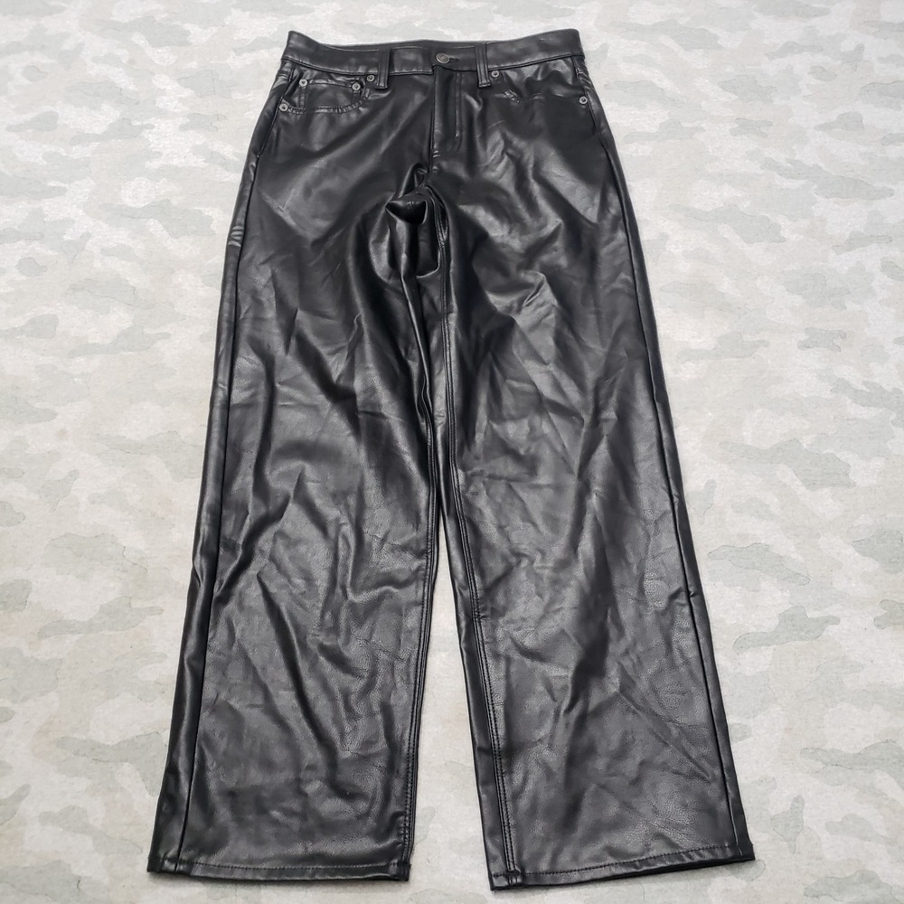American Eagle Faux Leather Pants Womens 4 Black Stovepipe Wide‎ Leg